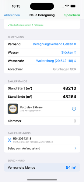RainDoc-Erfassung: Zählerstand tippen und Belegfoto der Wasseruhr